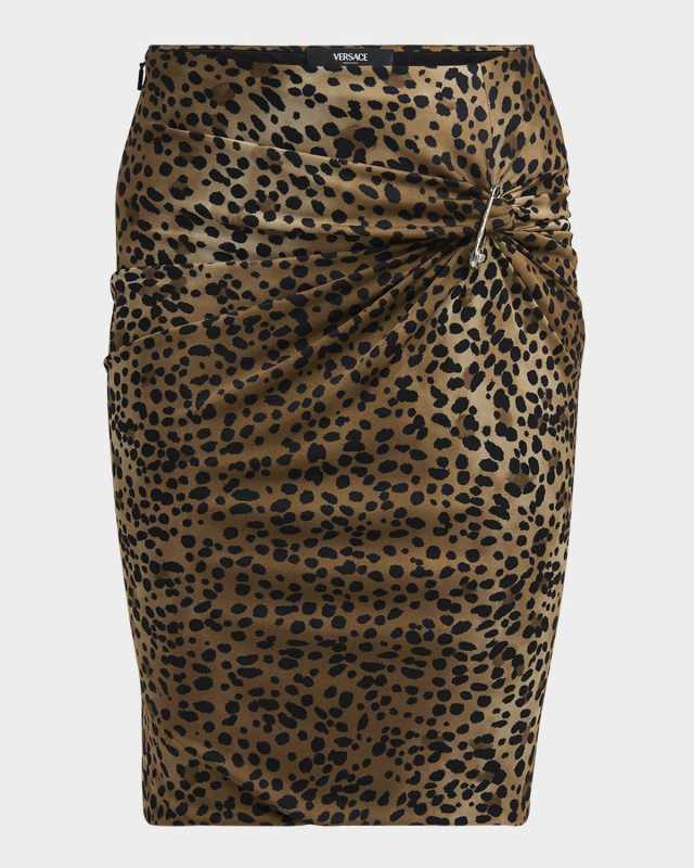 Leopard Pencil Skirt with Safety Pin Brooch